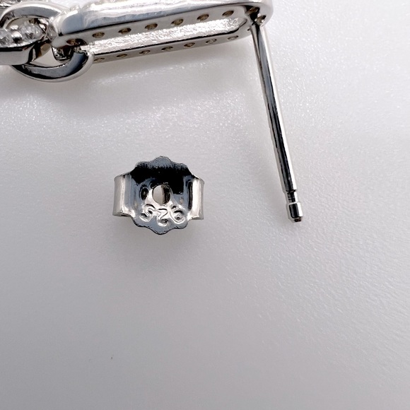 .925 Sterling Silver Rhodium Plated Dangling CZ Paperclip Earrings - Picture 12 of 17